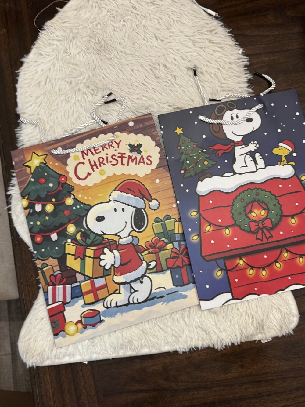 Snoopy Christmas gift bags set of 2 very sturdy with Snoopy and Woodstock